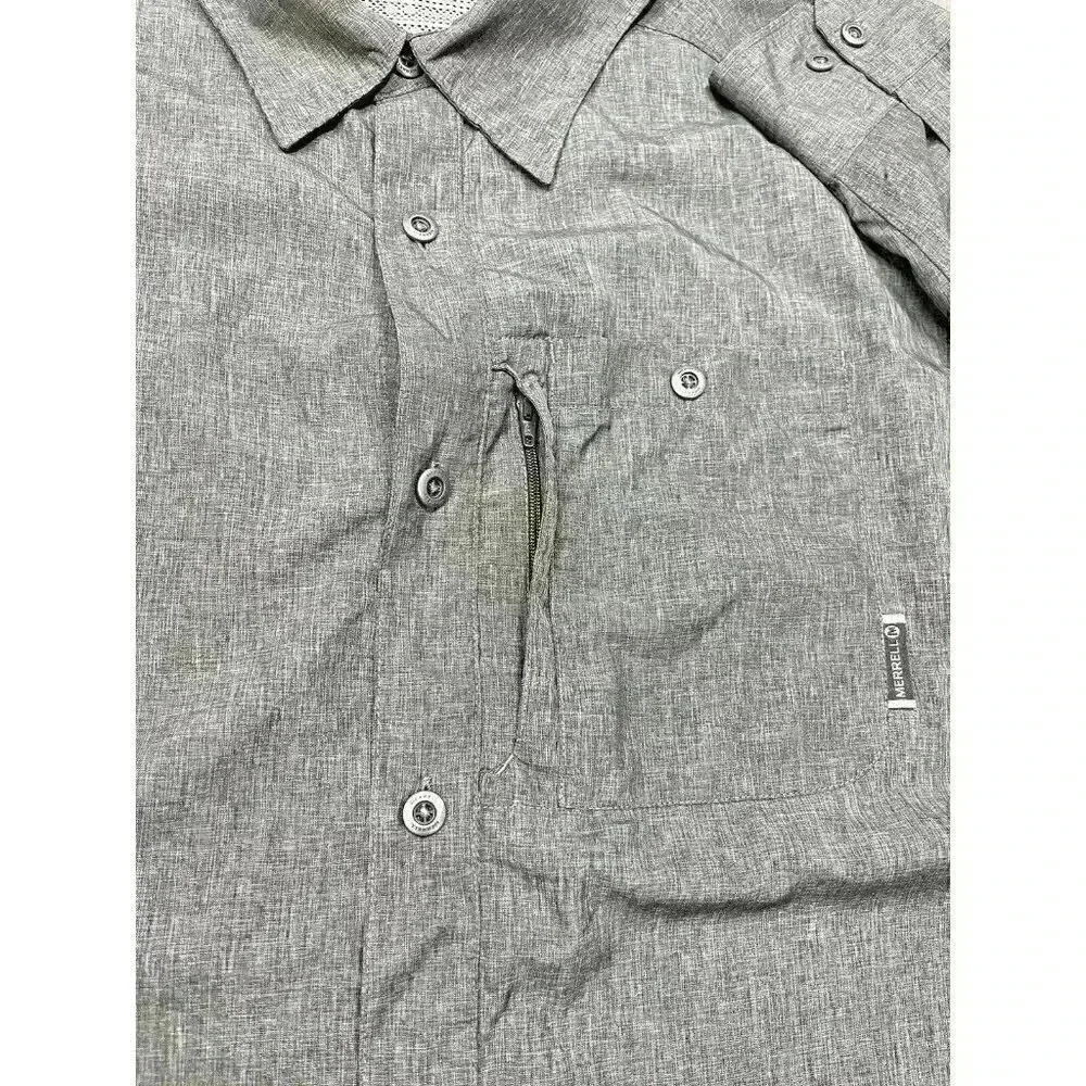Merrell Mens XL Opti Wick UPF 30+ Shirt Metal Buttons Zip Pocket Gray Outdoor - Picture 5 of 9